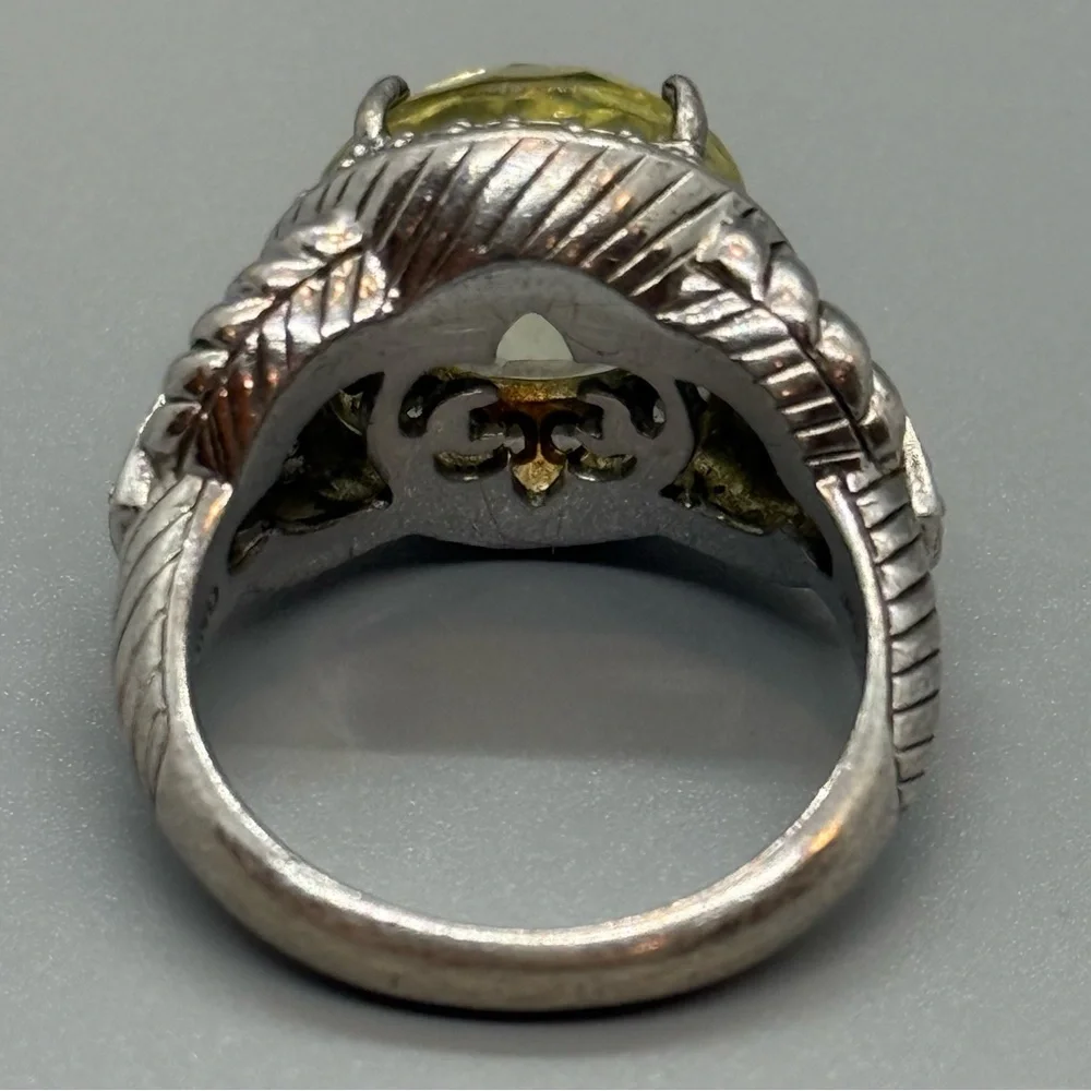 Judith Ripka Sterling Silver Lemon Quartz & CZ Cocktail Ring – Size 6.75- BEAUTY